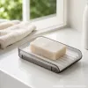 【CL】26Q1#2112T Ceramic soap box, grey transparent soap box with white striped draining layer, simple bathroom supplies storage rack details Picture